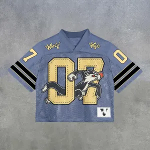 Blavra Vintage World Wide No 07 Graphics Blokette Blokecore Jersey V-Neck T-Shirt