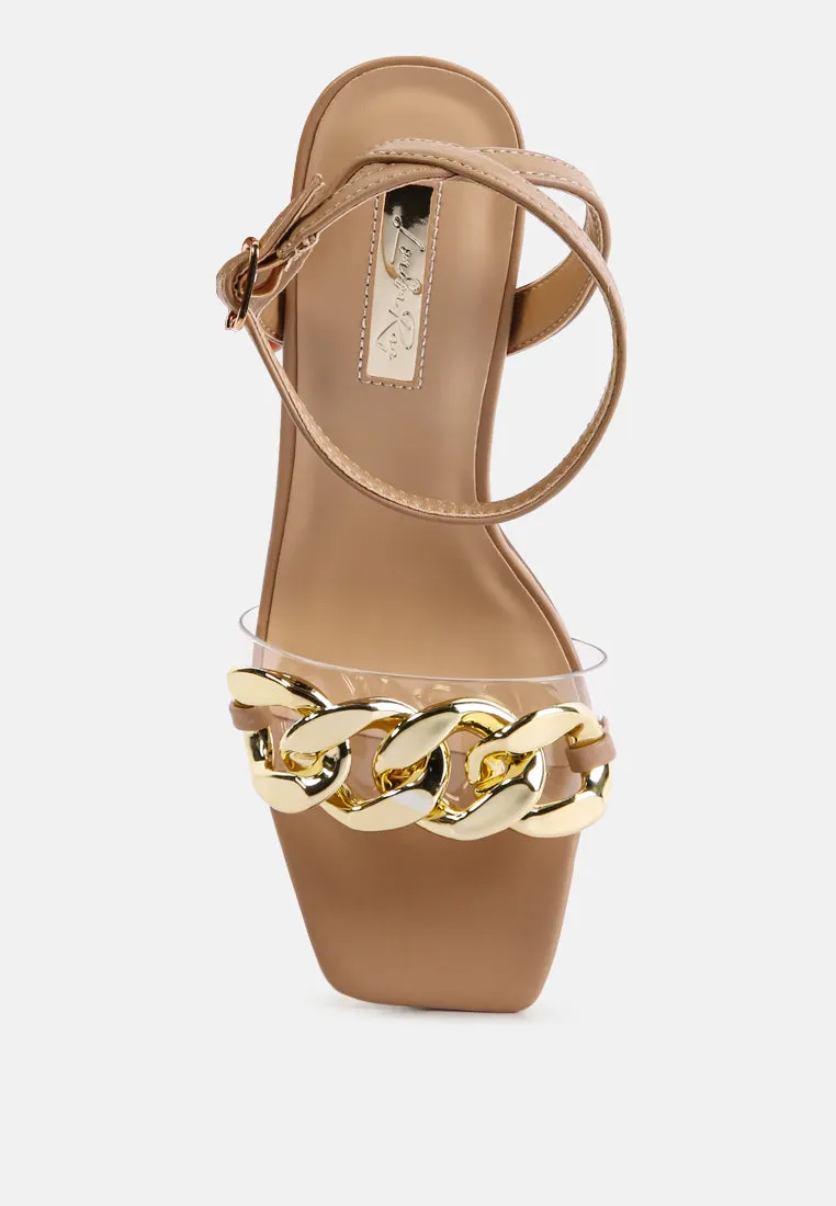 bottom kiss chain strap italian block heel sandals