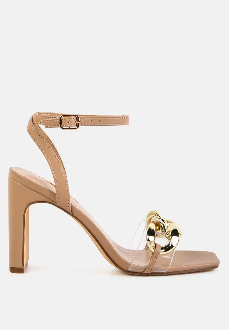 bottom kiss chain strap italian block heel sandals