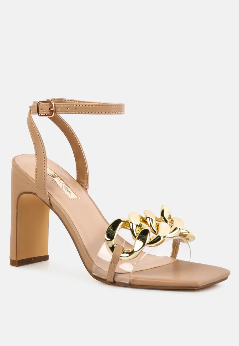 bottom kiss chain strap italian block heel sandals