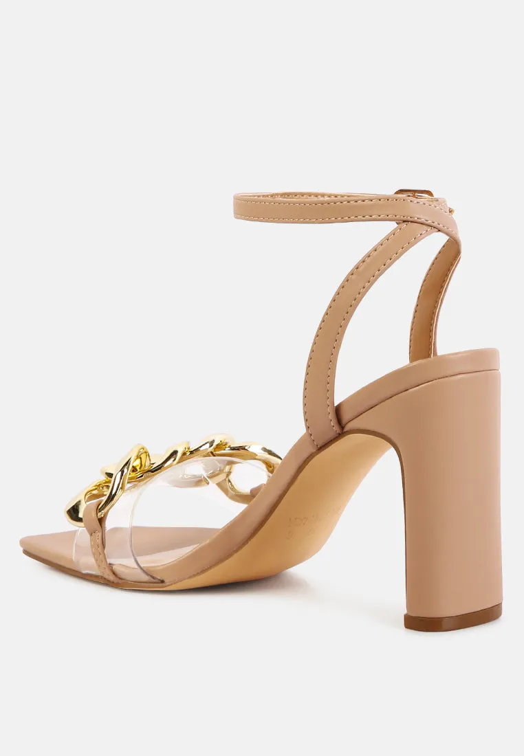 bottom kiss chain strap italian block heel sandals