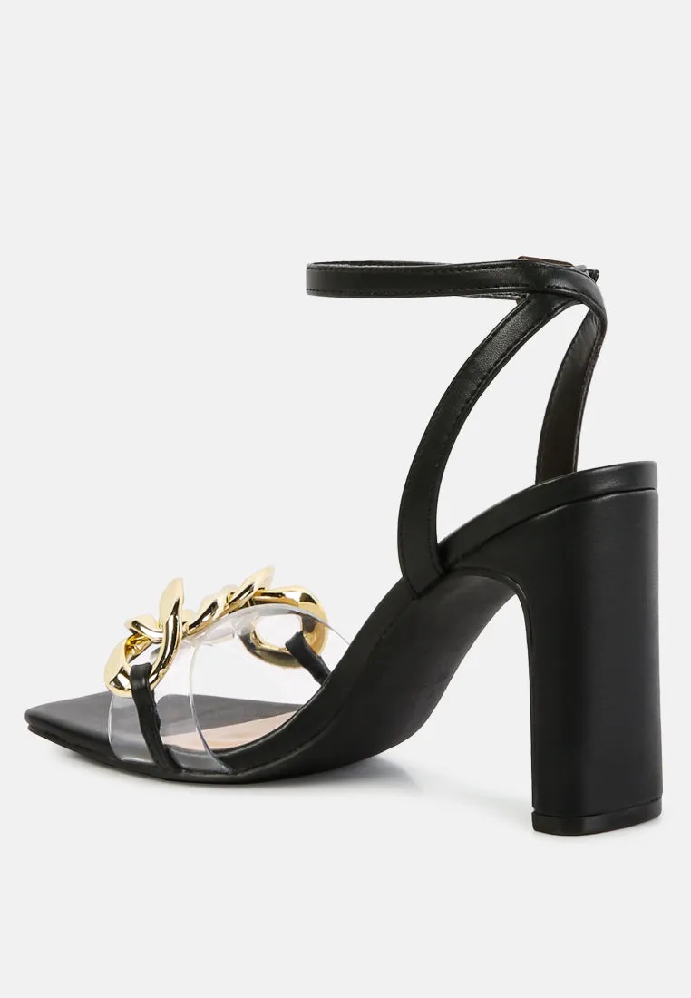 bottom kiss chain strap italian block heel sandals