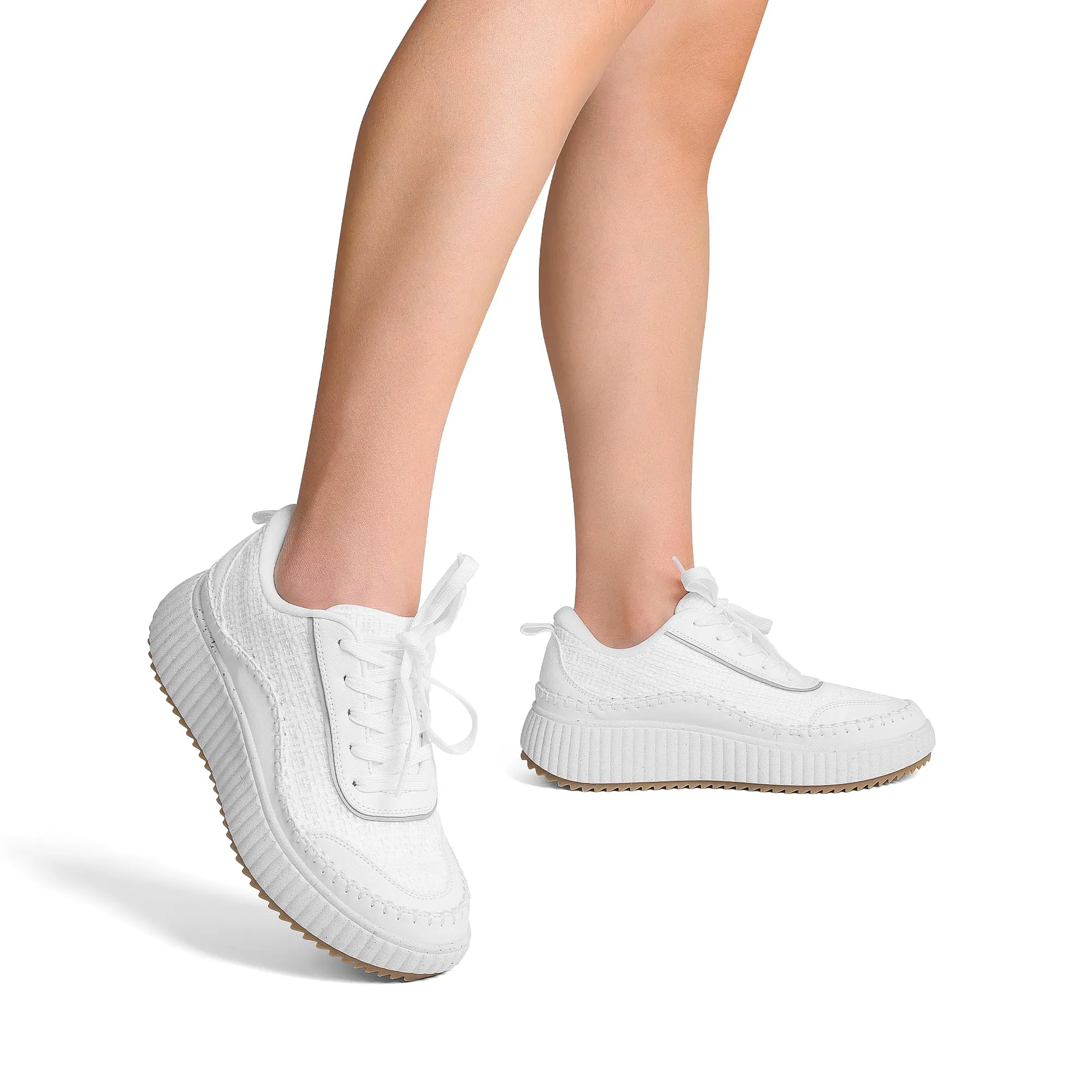 DREAM PAIRS Women Chunky City Tweed Comfortable Casual Platform Fashion Sneaker,Size 6,White,SDFN2379W