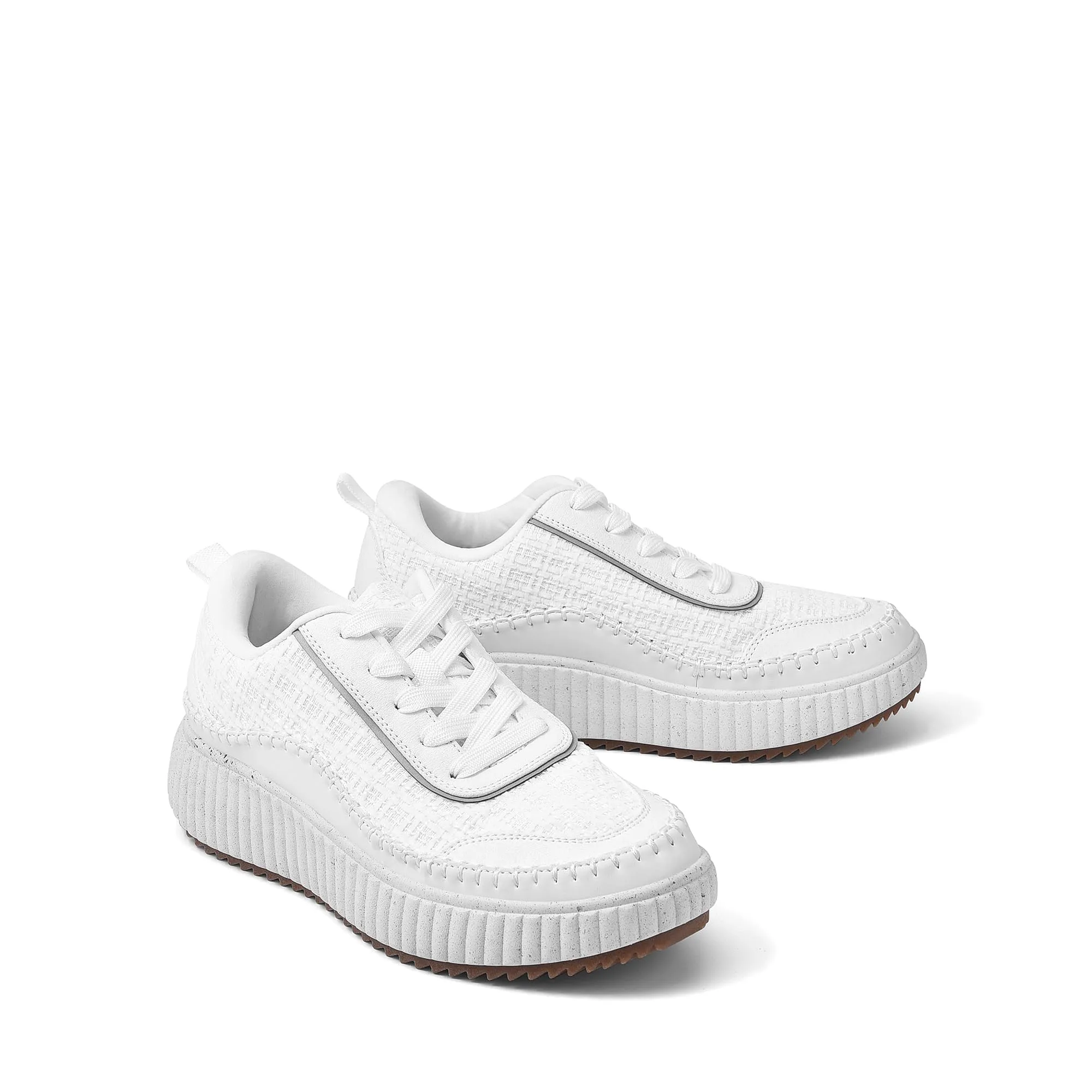 DREAM PAIRS Women Chunky City Tweed Comfortable Casual Platform Fashion Sneaker,Size 6,White,SDFN2379W