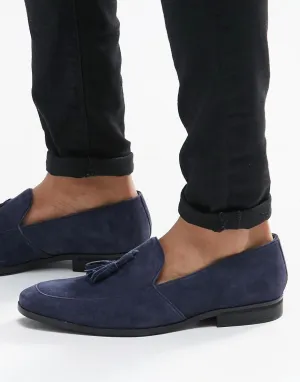 Dune Tassel Loafers In Navy Suede