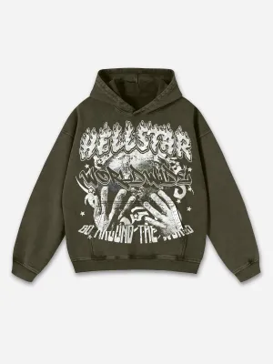 Men's Vintage World Graphic Acid Washed Oversized Hoodie