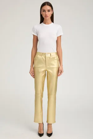 Metallic Gold Leather 5 Pocket Ankle Slim Straight