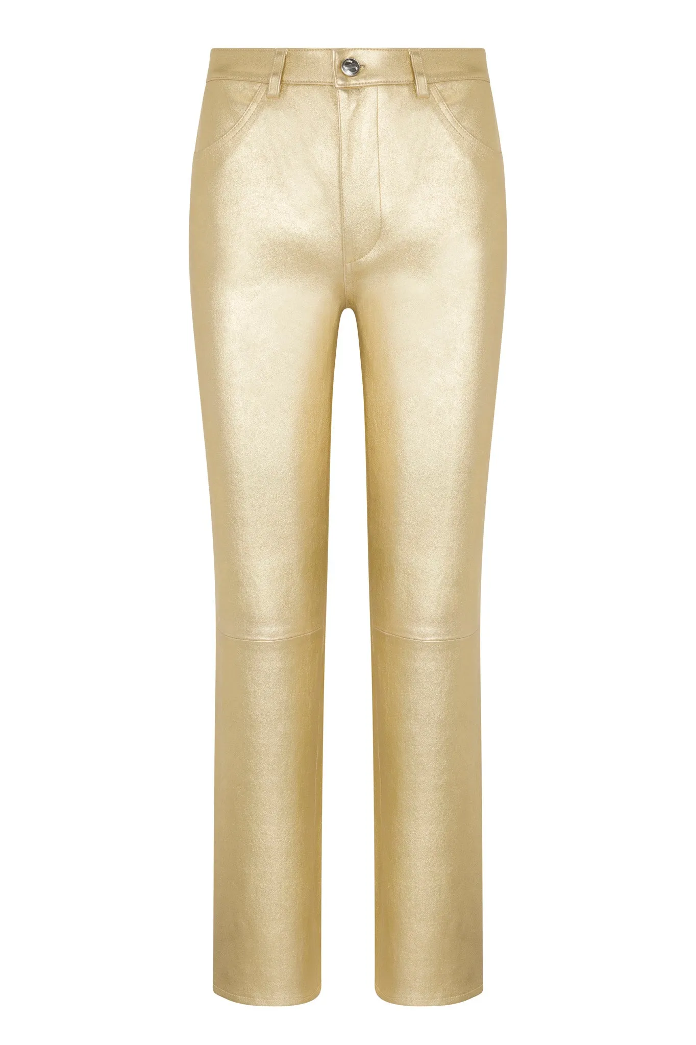 Metallic Gold Leather 5 Pocket Ankle Slim Straight