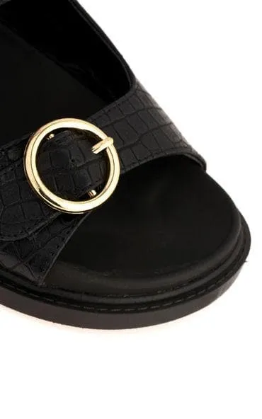 Pedro 2 Strap Buckle Flat Sandal in Black Croc