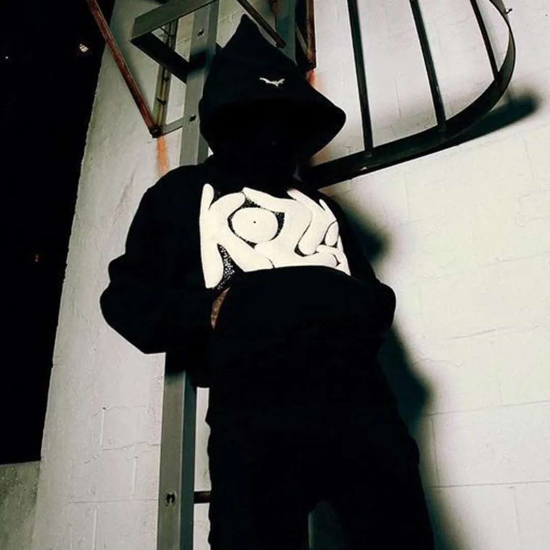 Puff Print Hip Hop Street Graphic Pullover Hoodie