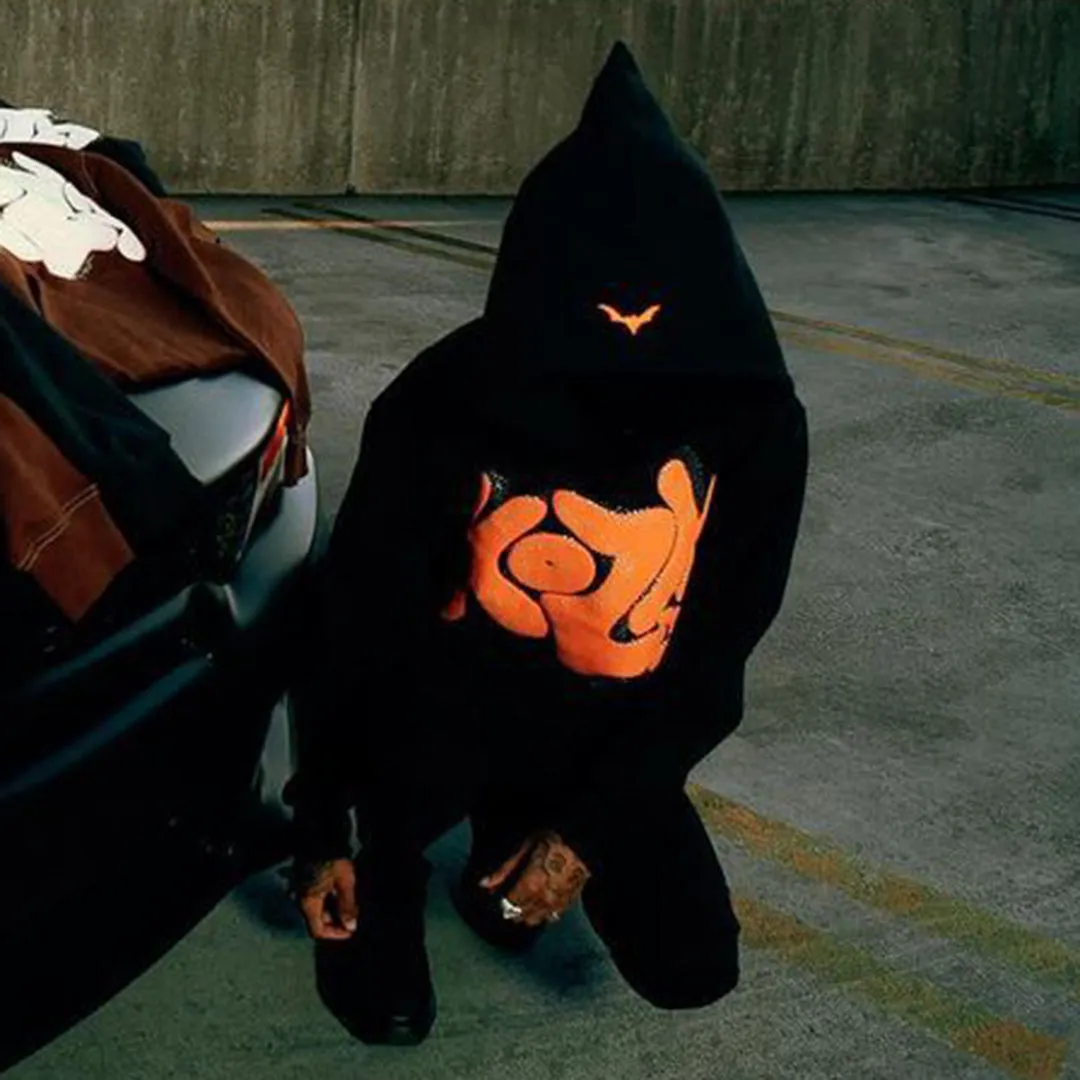 Puff Print Hip Hop Street Graphic Pullover Hoodie