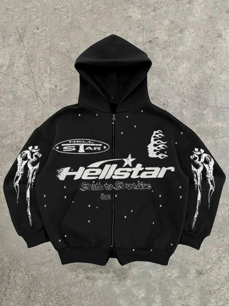 Relaxed Vintage Unisex Fashion Street Hip Hop Oversized Zip Up Hoodie