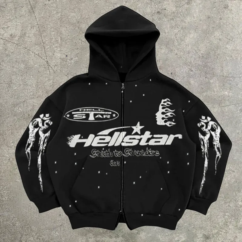Relaxed Vintage Unisex Fashion Street Hip Hop Oversized Zip Up Hoodie