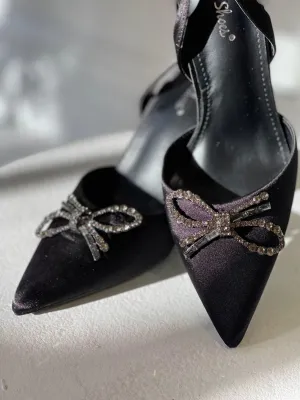 Rosie Crystal Embellished Satin Pumps in Black