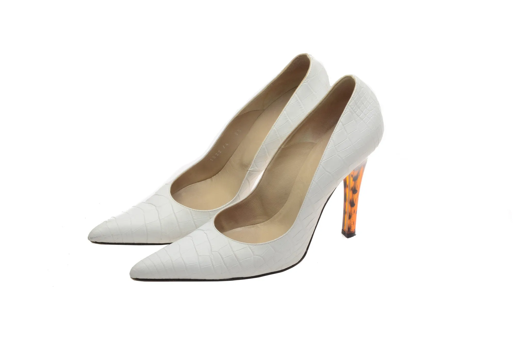 Versace - White Pointed Toe Pump with Clear Multi Color Heel - IT 38 1/2