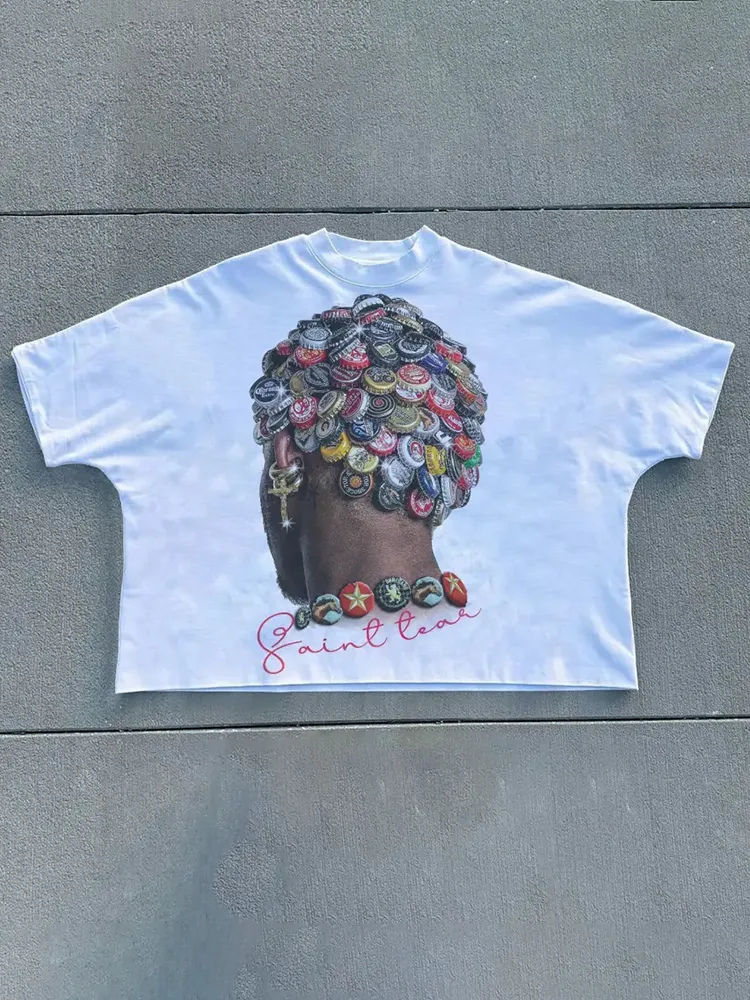 Vintage Back Of Head Graphics Printed Cotton Cropped T-Shirt