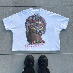 Vintage Back Of Head Graphics Printed Cotton Cropped T-Shirt