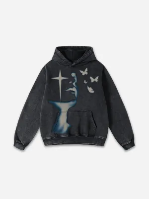 Vintage Butterfly Graphic Washed Hoodie