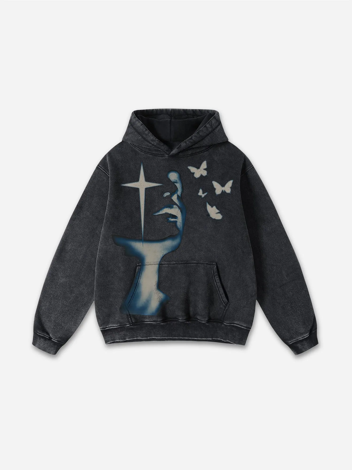 Vintage Butterfly Graphic Washed Hoodie