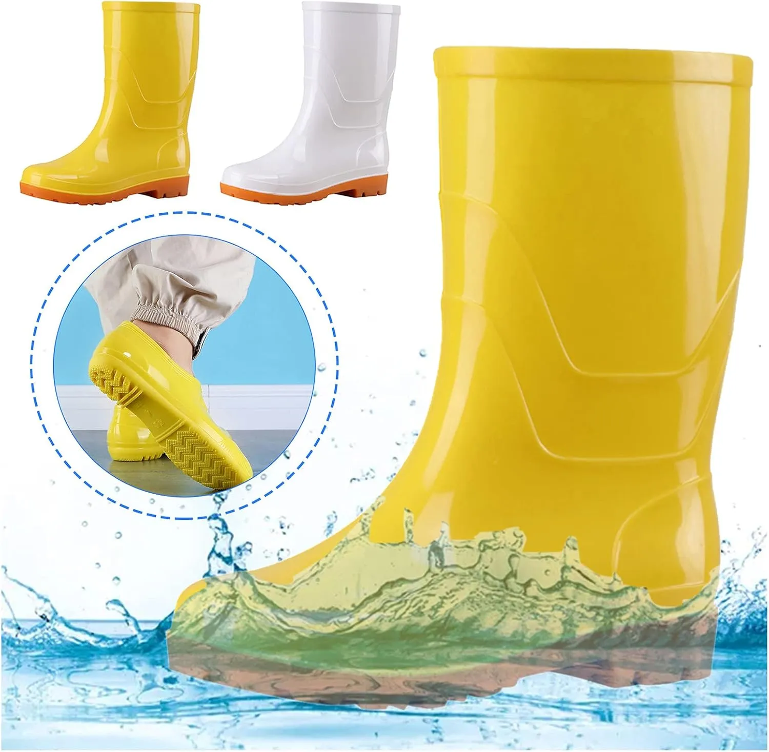 Women's Mid Calf Rain Boots Solid Color Waterproof Rubber Boots Short Garden Shoes Comfy Walking Boots Hunting Boots