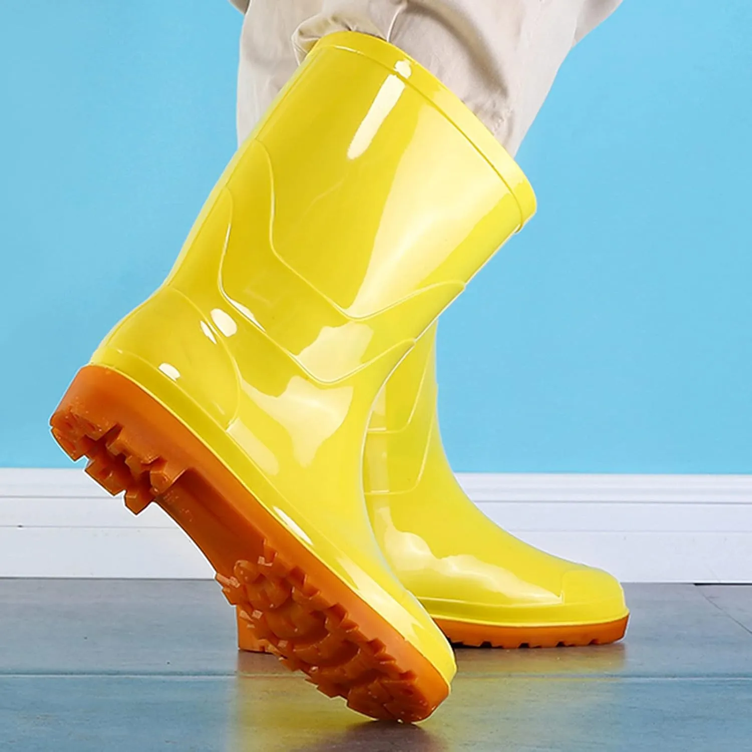 Women's Mid Calf Rain Boots Solid Color Waterproof Rubber Boots Short Garden Shoes Comfy Walking Boots Hunting Boots