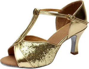 Womens Sandals Buckle Latin Dance Shoes Suede Sole Wedding Performance Dance Summer Open Toe Mid Heels Shoes
