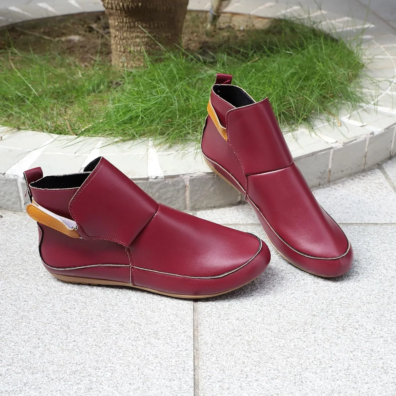 Womens Winter Boots Ankle Brown Booties Women Oxford Boots for Women Ankle Bootie for Women Low Heel Comfy Soft Cover Heel Cut Out Chunky Stacked Heel Slip on