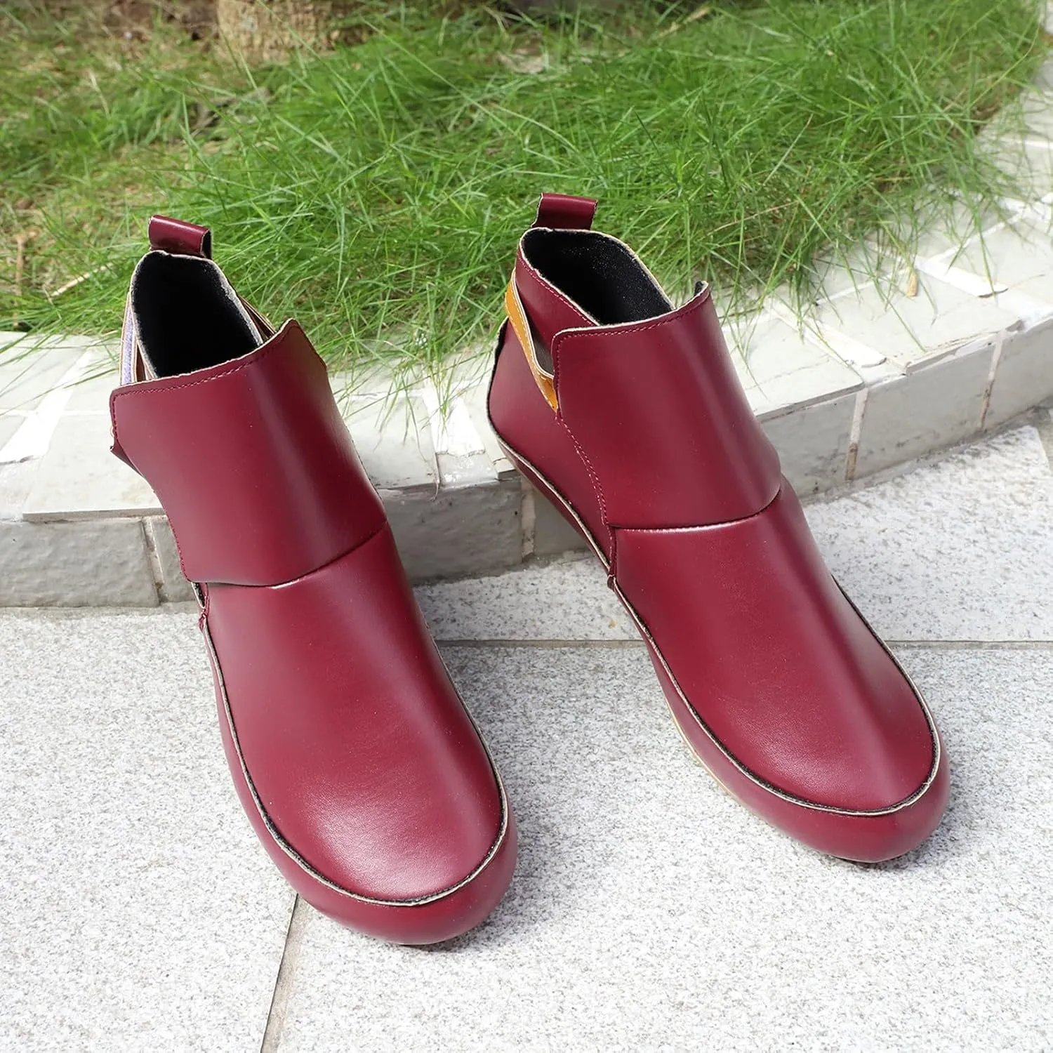 Womens Winter Boots Ankle Brown Booties Women Oxford Boots for Women Ankle Bootie for Women Low Heel Comfy Soft Cover Heel Cut Out Chunky Stacked Heel Slip on