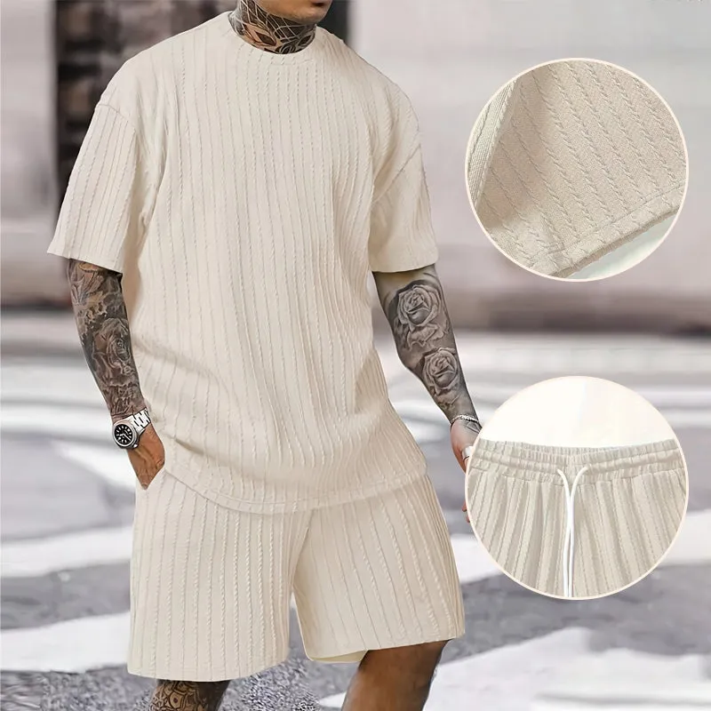 Zomerse herenset 2-delig - T-shirt met druppelschouder en koordshort