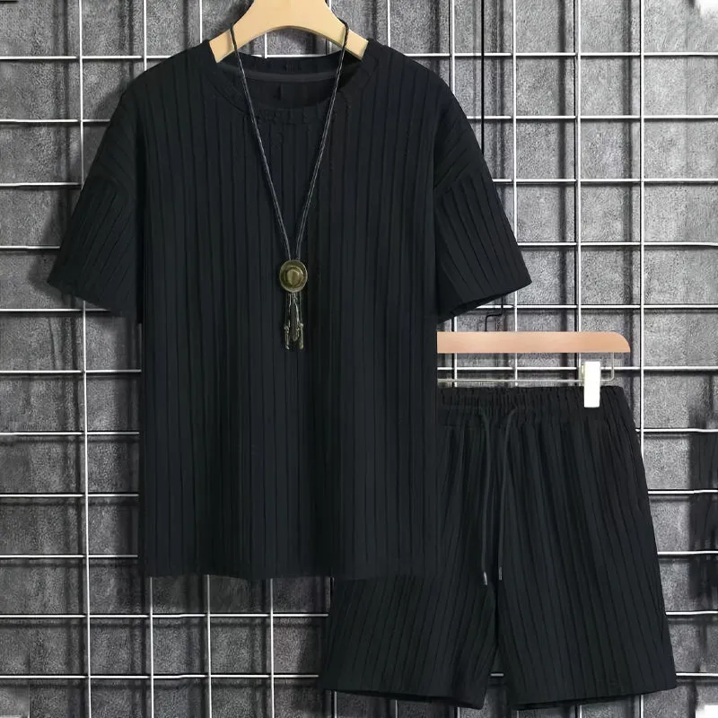 Zomerse herenset 2-delig - T-shirt met druppelschouder en koordshort