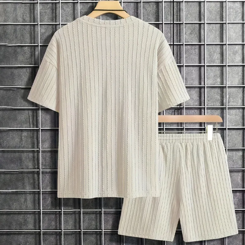 Zomerse herenset 2-delig - T-shirt met druppelschouder en koordshort