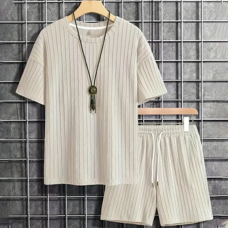 Zomerse herenset 2-delig - T-shirt met druppelschouder en koordshort