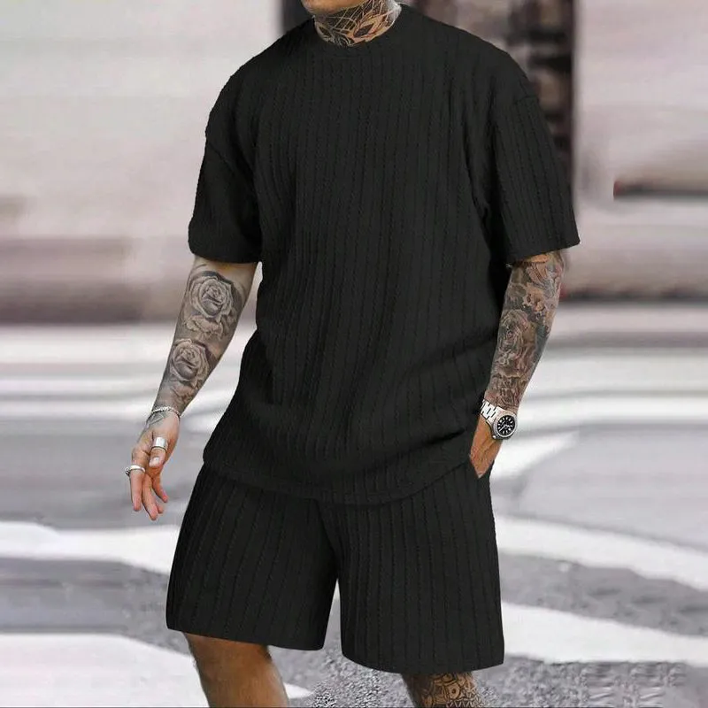 Zomerse herenset 2-delig - T-shirt met druppelschouder en koordshort